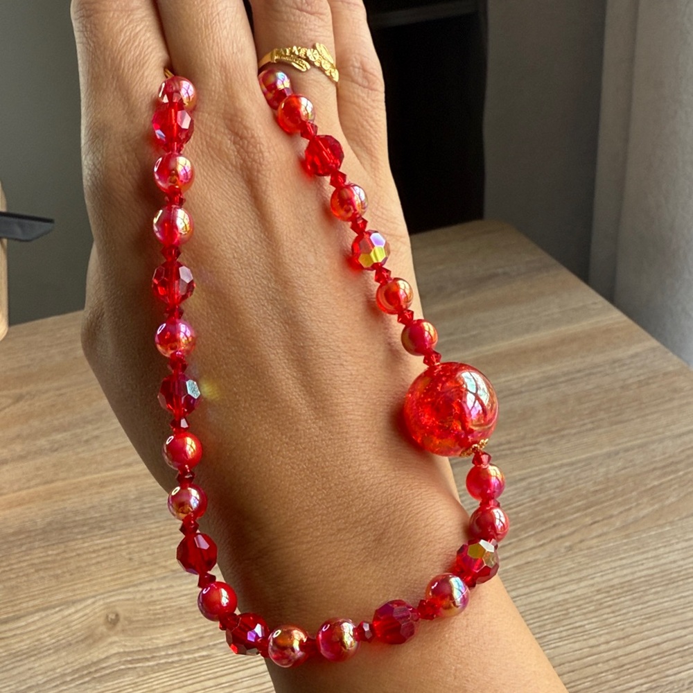 Handmade Vibrant iridescent Red Beaded phone charm